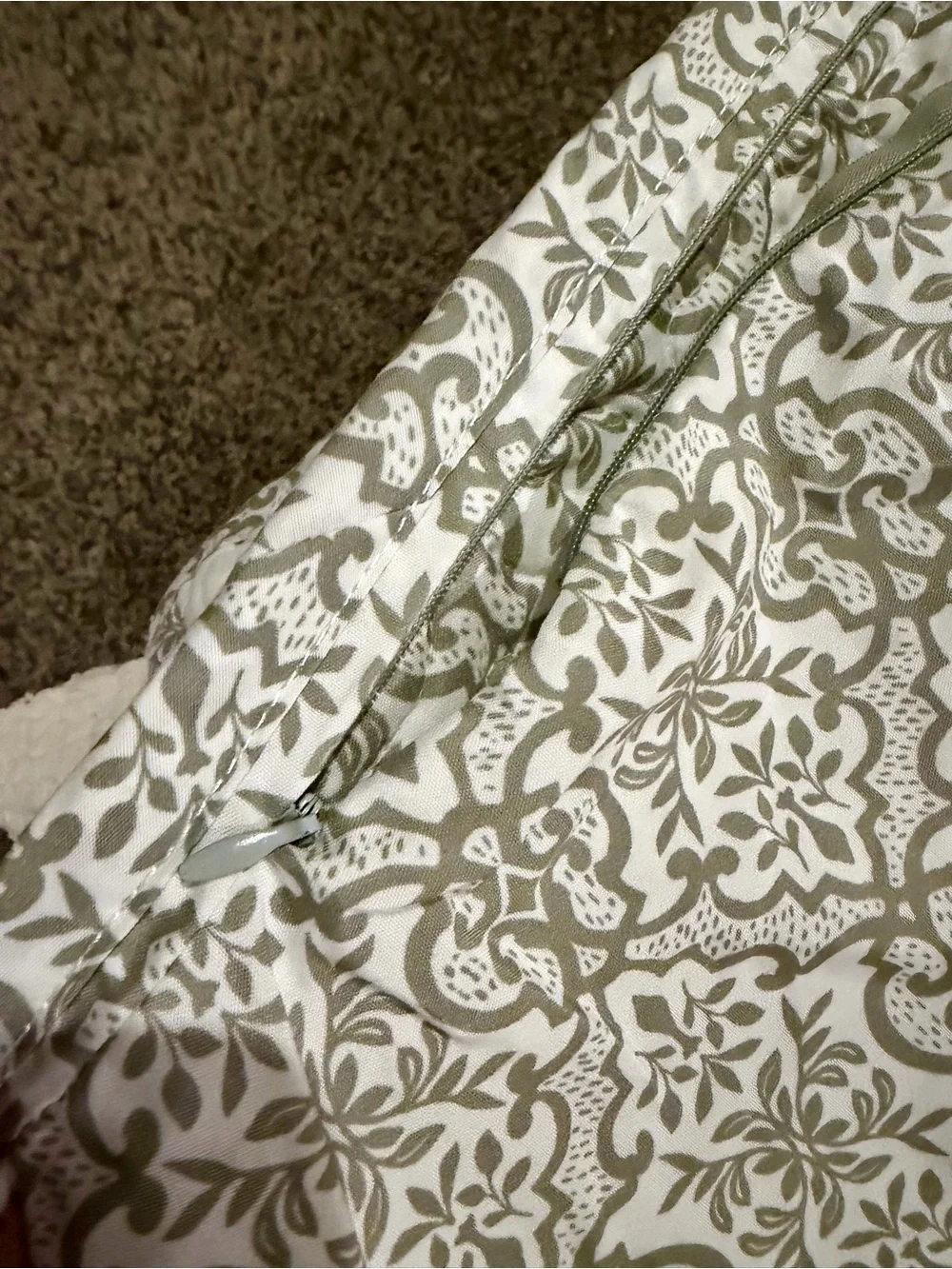 Set of Floral Leaf Quilted Pillowcases in Cream, Green & Brown - Unbranded